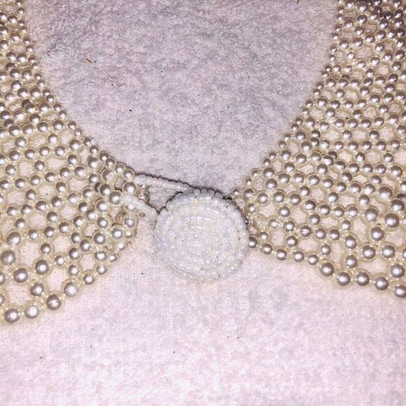 Vintage Ruth Bader Ginsburg RBG Victorian Beaded Collar Bib Necklace Cream - Picture 4 of 5